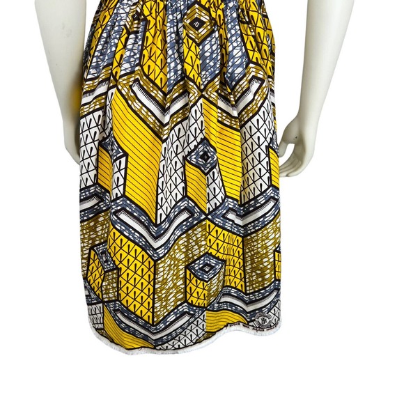 Lena Hoschek Sleeveless Nairobi Dress S African Print Honeycomb Fit Flare Yellow - Picture 9 of 11